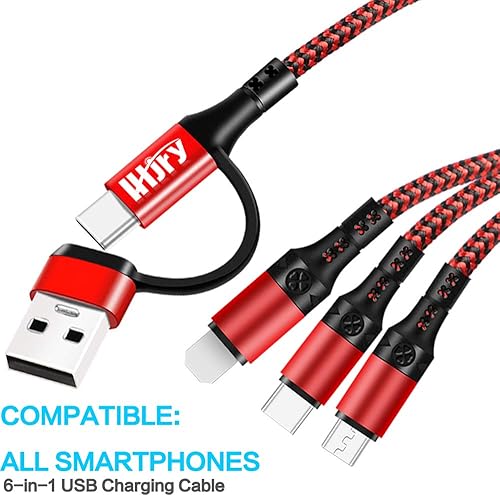 Miniatura 2 de Cable de carga múltiple (paquete de 3, 4 pies) 6 en 1 USB A/C a USB C/Micro USB/i-P, cable de carga múltiple para teléfono