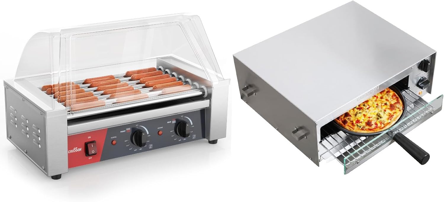 Hot Dog 7 Roller and Countertop Electric Frozen Pizza Oven