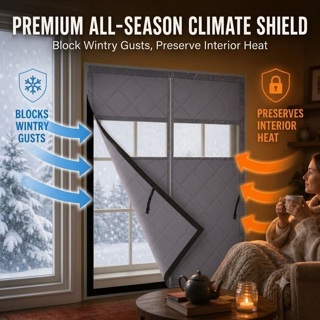 Housse Isolante Fenêtre, Kit D'isolation Thermique for D'hiver, Rideau Isolant Anti Froid en Oxford Coton pour Chambre À Coucher,Salon,Camping-Cars(Noir,220cm H x 180cm W)