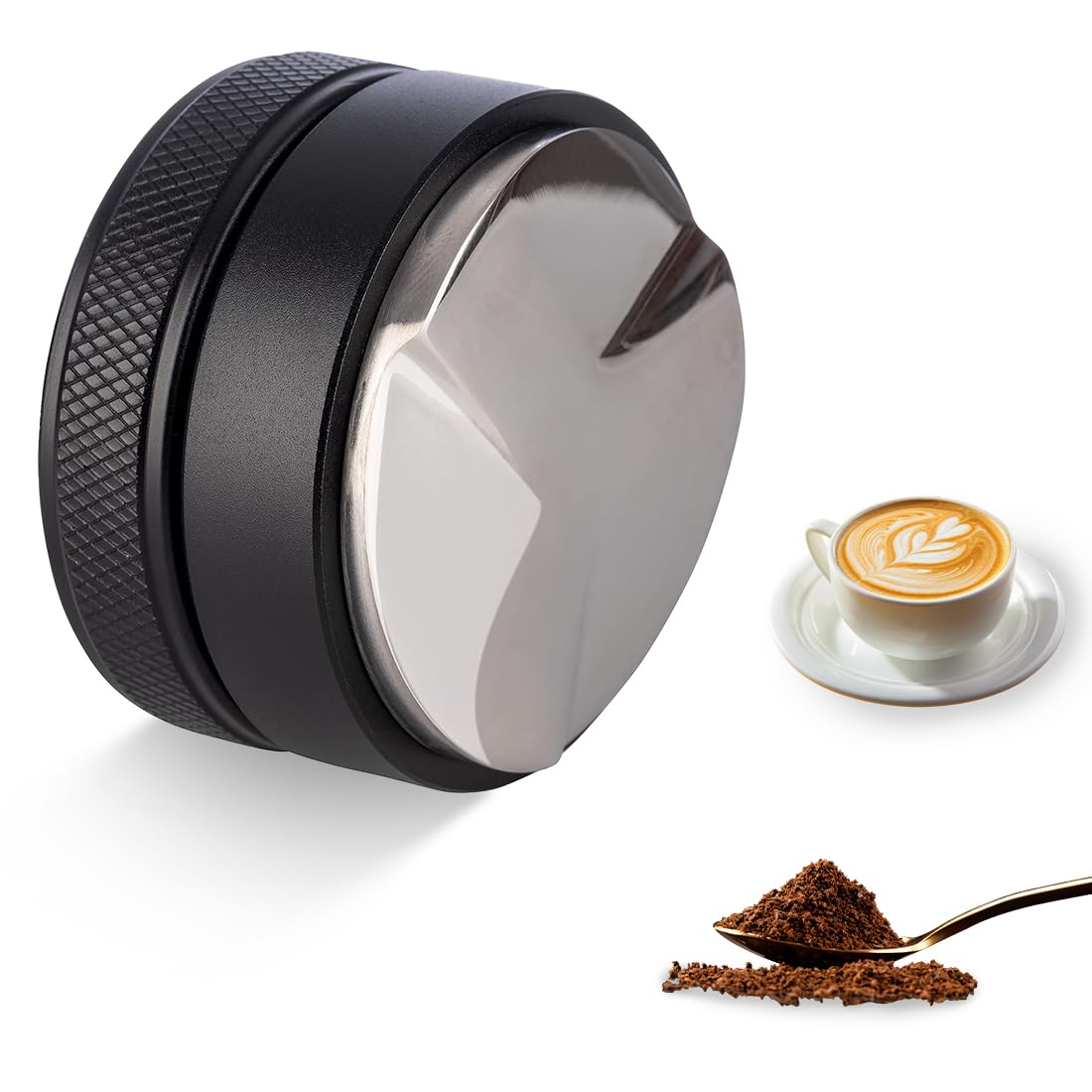 thirei Distributeur, 58 mm 304 roestvrij stalen leveler, gereedschap voor het nivelleren van gemalen koffie, zwart