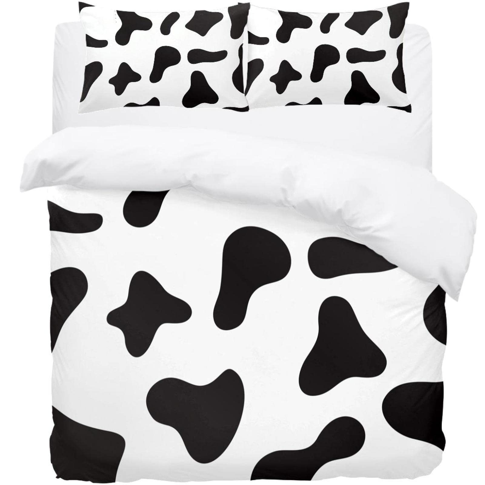 Housse de couette motif vache et 2 taies d'oreiller pour literie infroissable