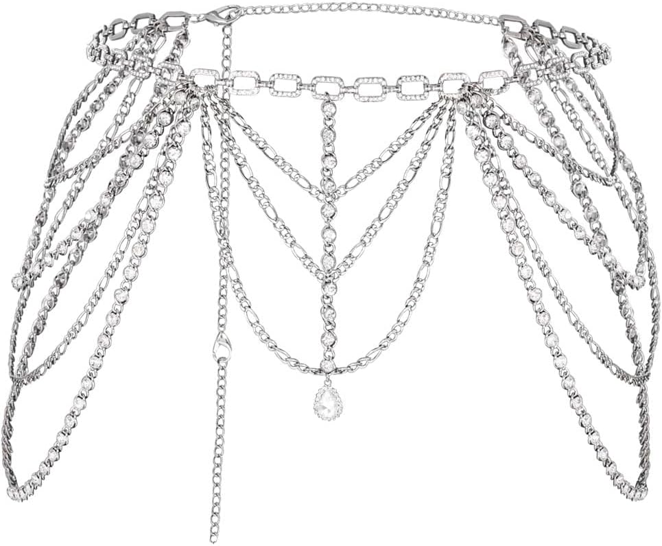 JEWEKY Silver Body Chain Jewelry Rhinestone Belly Chain for women