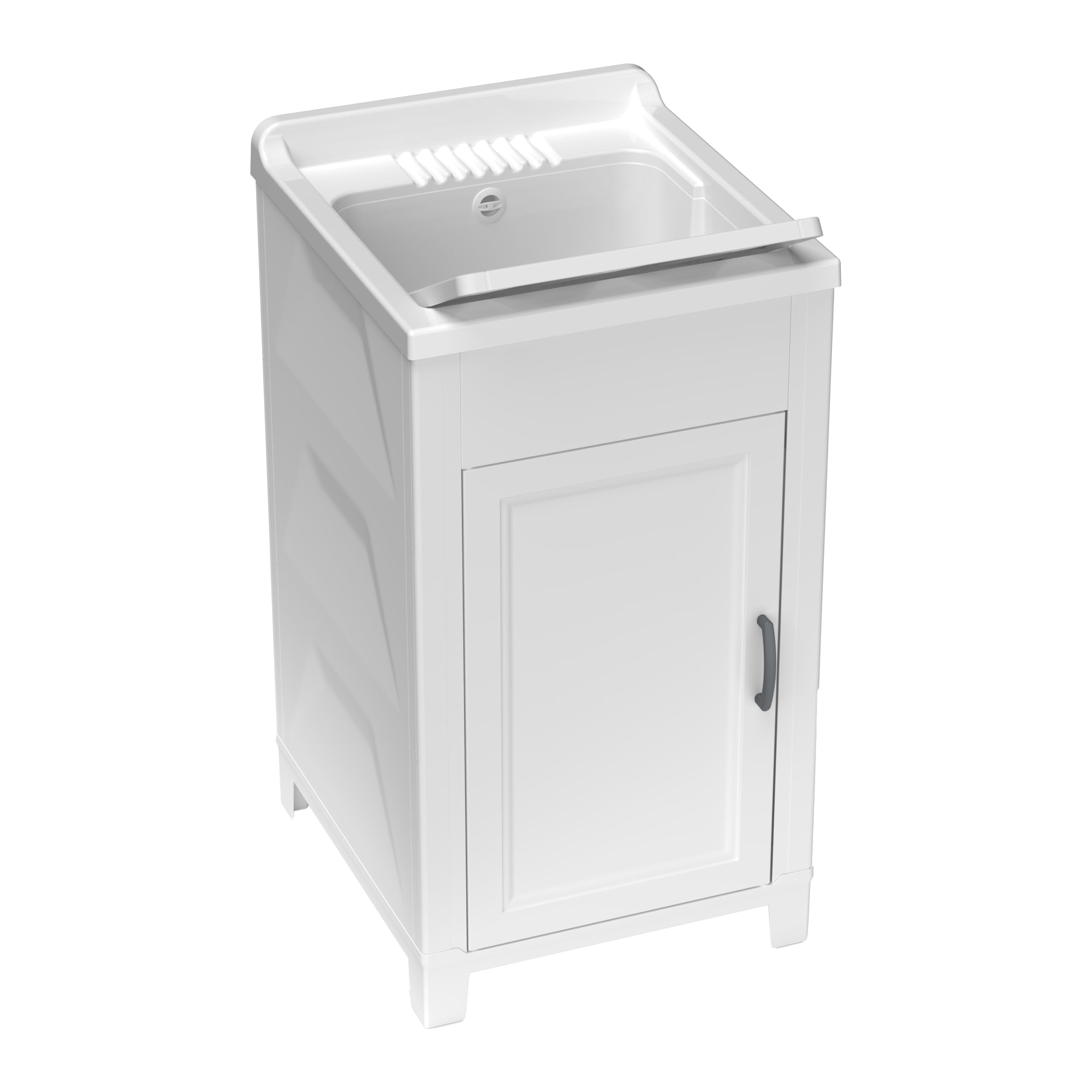 Adventa: Mobile lavatoio in resina di PP, Facile da montare, Vasca Resistente agli acidi di uso comune, Lavanderia, Garage, Esterno, 45L x 50P x 85H cm, Bianco