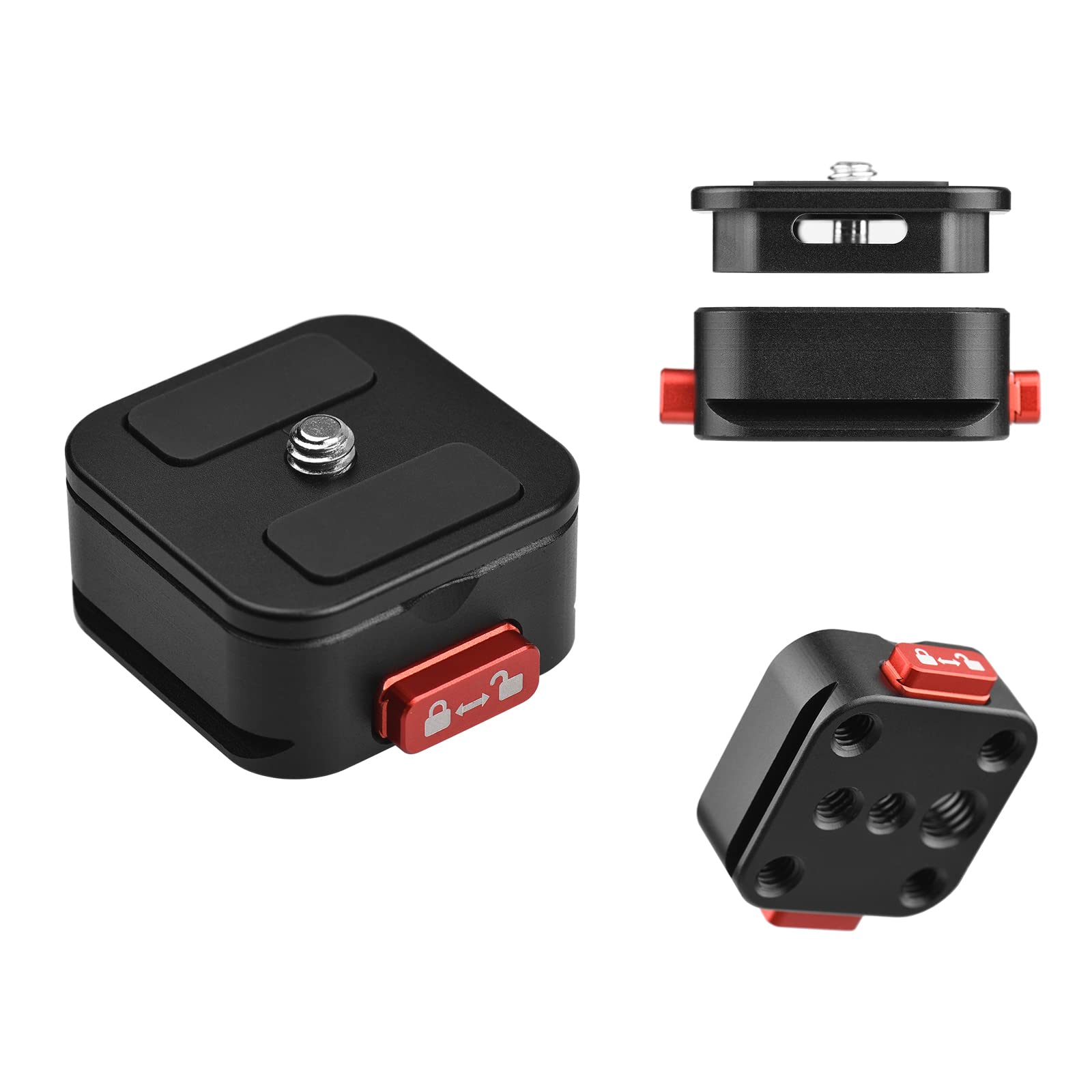 Andoer Placa de liberación rápida de aleación de aluminio para trípode, placa QR, adaptador de montaje de cámara, configuración rápida con tornillo de 1/4 pulgadas para cámara DSLR
