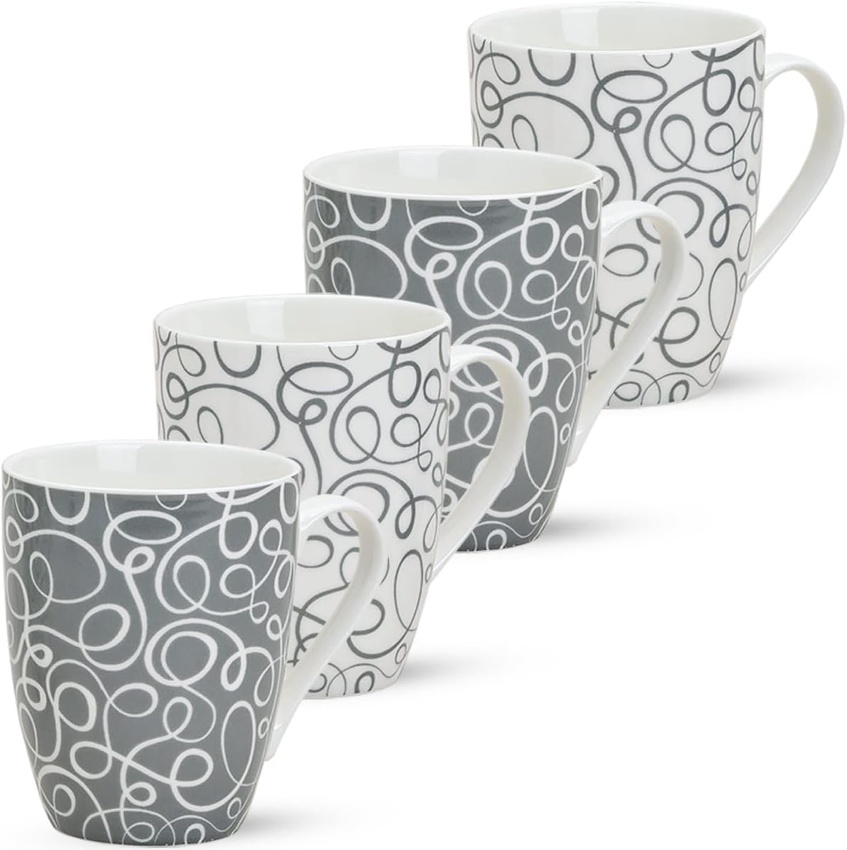 matches21 Cups Mugs Retro Design 4 Pieces Set coffeemugs coffeecups Grey White from Porcelain Each 10 cm/max. 300 ml