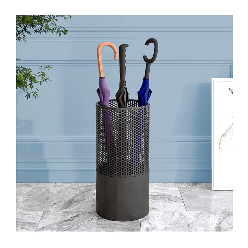 FCXWEVR Indoor Metal Umbrella Holder Rack Space Saving for 10 12 Umbrellas with 6 Hooks Stylish Black Umbrella Basket for Hallway & Entrance (23X50cm)