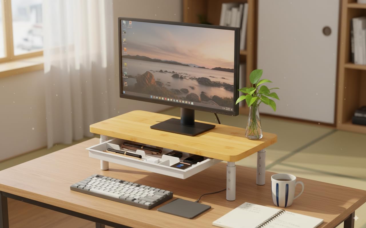 ★高さ3段調整★ 収納力豊富 PCデスク モニター台 幅80㎝ 組立簡単 工具付 Amazon.co.jp: モニター台 3段高さ調整可能 パソコン 台 パソコン