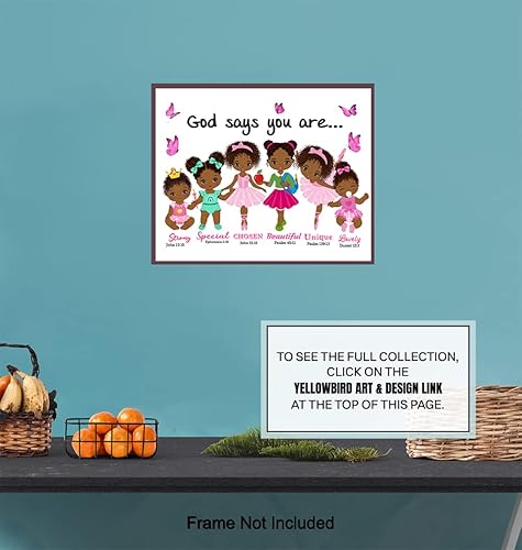 Vista 7 de African American Girls Wall Art & Decor - Religious Wall Decor - God Says You Are - Scripture Decoration - Christian Gifts - God Art - Black Girls