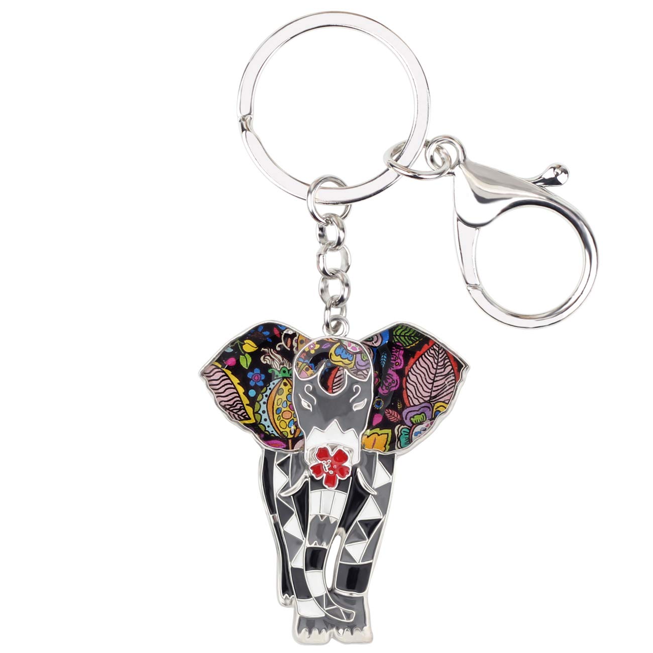 NEWEI Enamel Elephant Keychain Charms Accessories Keyrings Elephant Gifts for Women Girls (Black)
