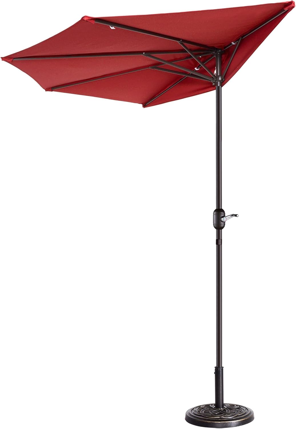 HWD630722 9' Outdoor Patio Half 5 Ribs Umbrella, Red
