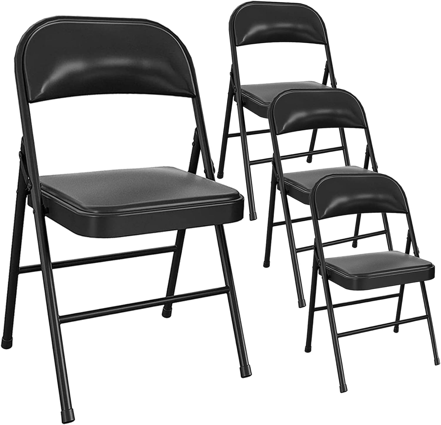 SKONYON Folding Chairs with Padded Seats Black Foldable