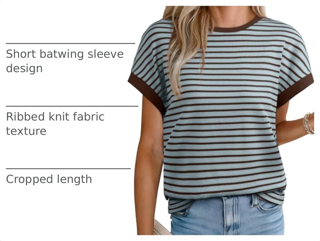 Acelitt Womens Striped Shirt Summer Short Sleeve Tops image 4