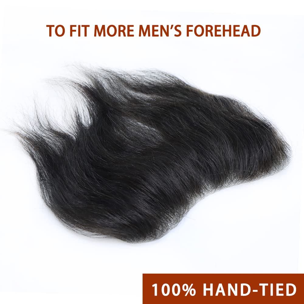 Frontal Hair Piece For Receding Hairline Men'S Toupee V-Shape Hairline European Human Hair Patch For Men Pu Frontal Hairpiece For Men Frontal Cover Hair Replacement System#2 DARKEST BROWN 100% Density