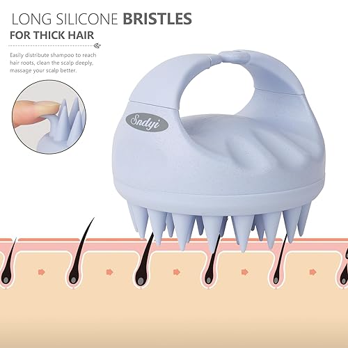 Miniatura 4 de Sndyi Cepillo de champú masajeador para el cuero cabelludo, limpiador de cuero cabelludo con cerdas de silicona suaves, exfoliante para el cuero