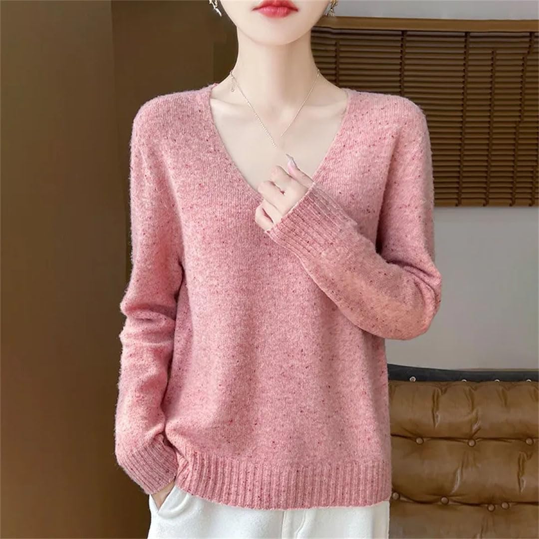Damski kaszmirowy sweter z dekoltem w serek koreański sweter oversize swetry na co dzień luźne dzianinowe topy