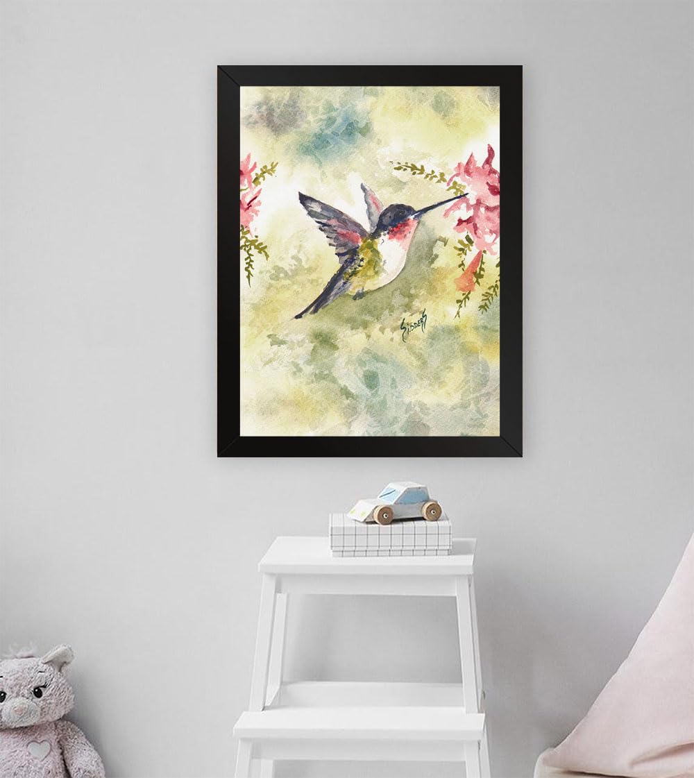 GADGETS WRAP Printed Photo Frame Matte Painting for Home Office Studio Living Room Decoration (11x17inch Black Framed) - Hummingbird 1