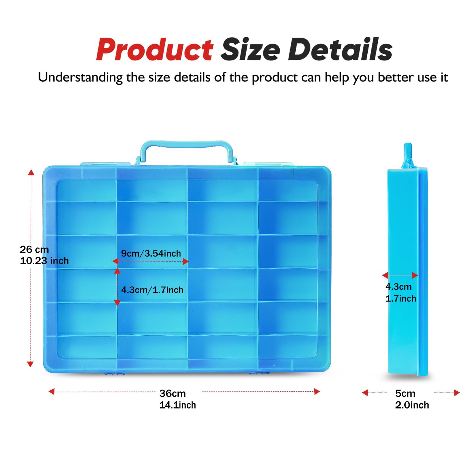 RHCOM Toy Storage Organizer Case for Hot Wheels Car for Matchbox Cars for Mini Toys for Small Dolls. Carrying Box Container Carrier with 24 Compartments.(Box Only) (Blue) - Image 3