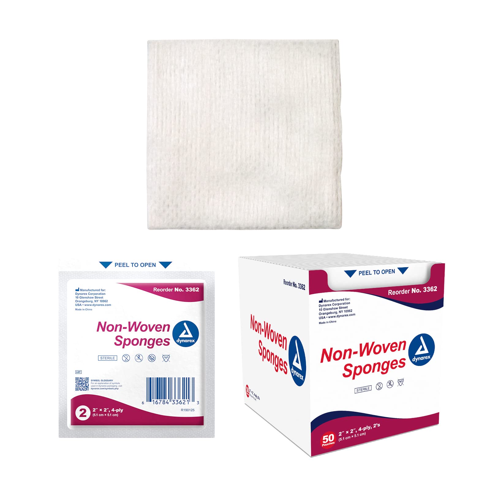 Dynarex Non-Woven Sponges, Sterile, Gauze Sponges, for Cleansing, Prepping and Dressing, Highly-Absorbent and with Less Linting, 2