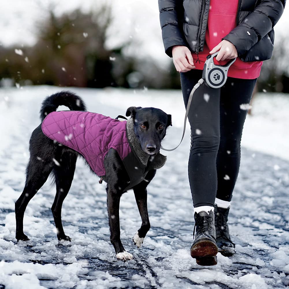 EMUST Reversible Dog Winter Coat - Waterproof & Windproof Jacket For Medium/Large Dogs | Pink, Size L