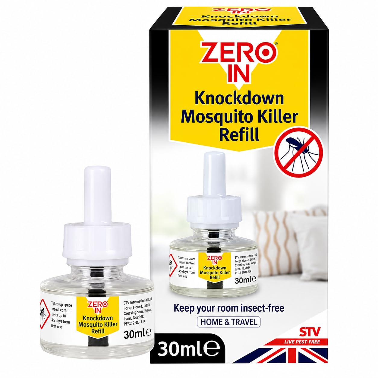 Zero In Knockdown Mosquito Killer Refill 30ml – Electric Mosquito Repellent Liquid Refill for Plug-In Diffusers, Fast Acting Indoor Mosquito Control for Home, Bedroom & Travel