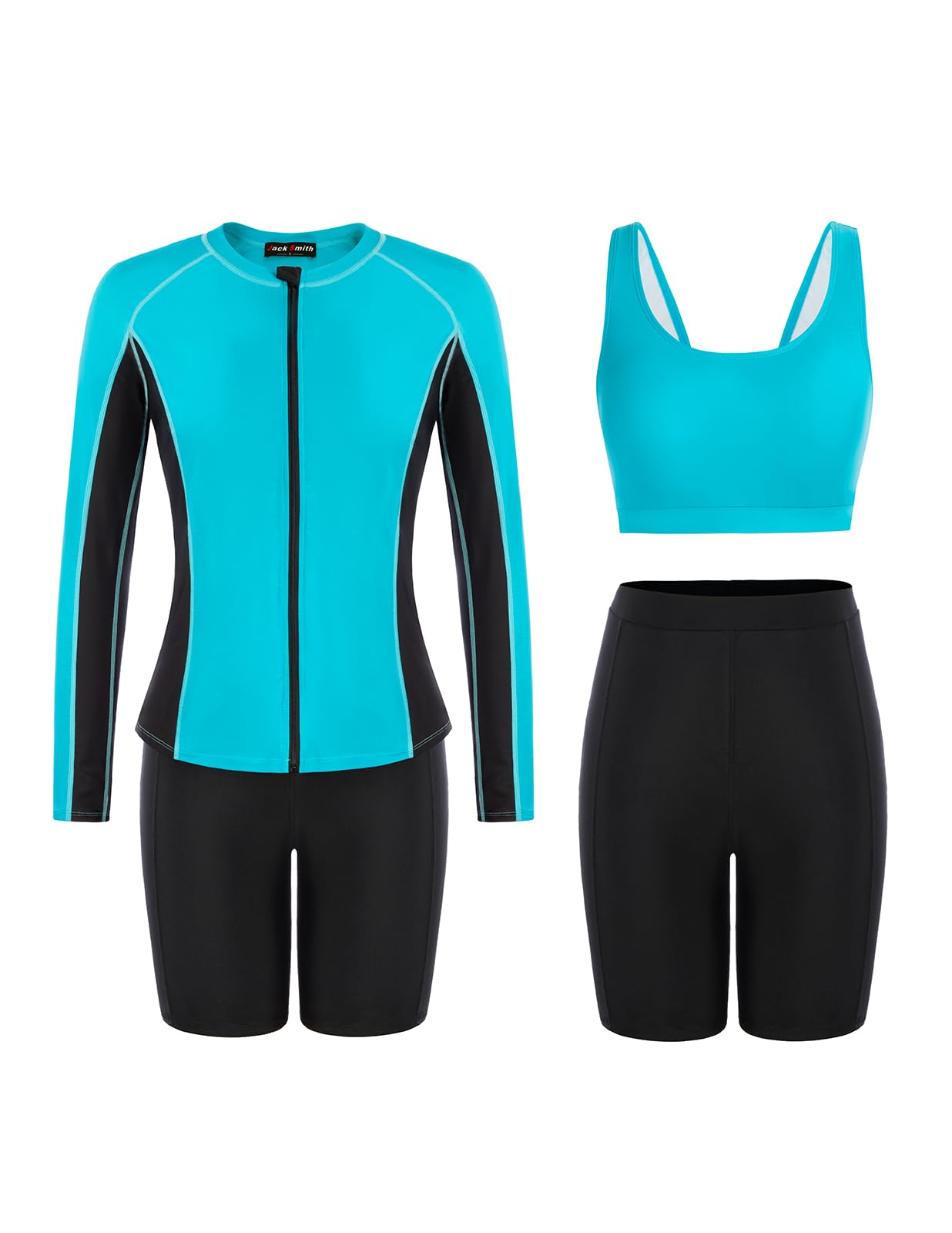 JACK SMITH Women's 3 Piece Long Sleeve Rash Guard Swimsuits Zip Front Bathing Suit Tankini Swimsuits UPF 50