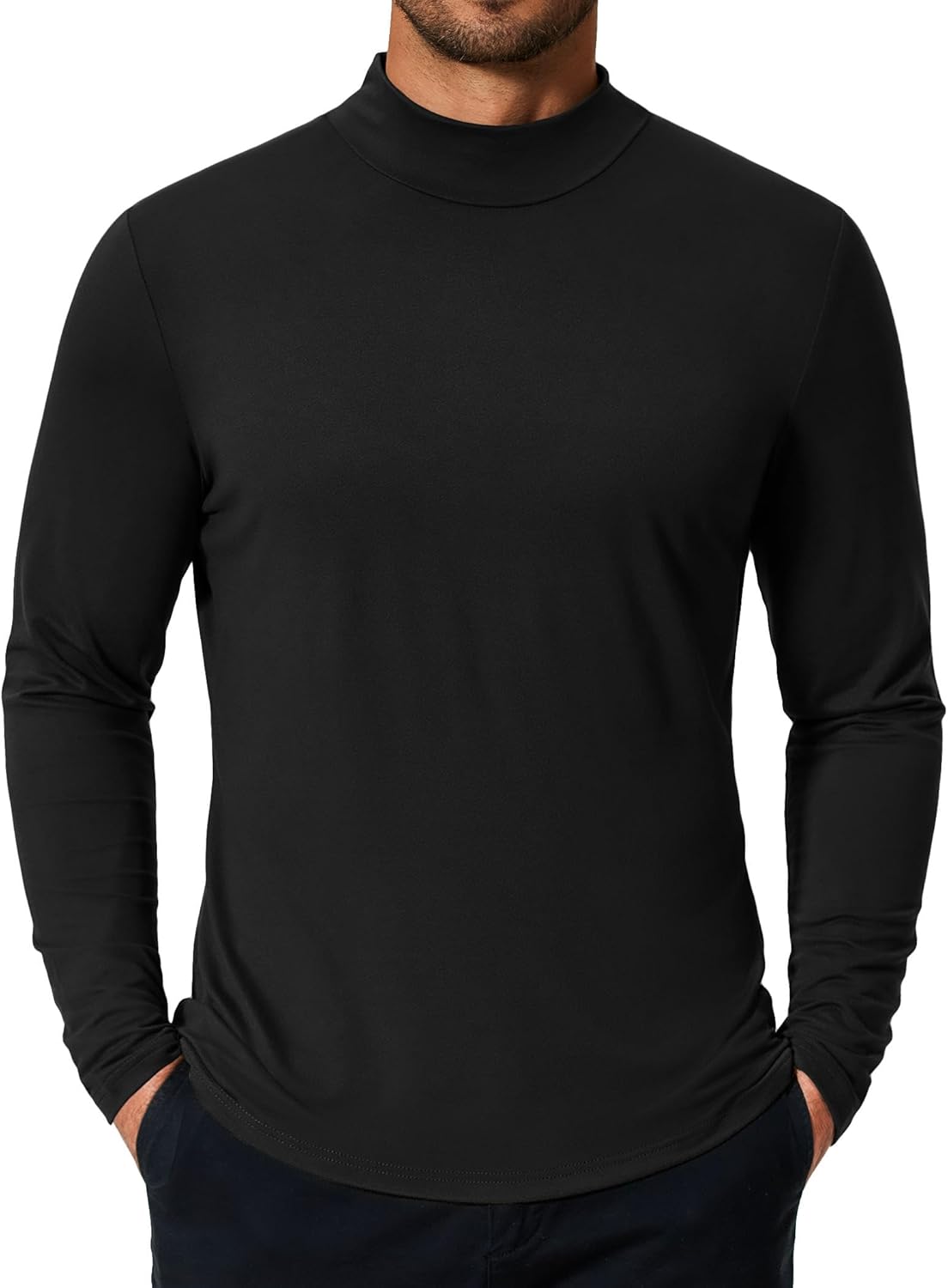 COOFANDY Mens Mock Turtleneck T-Shirts Long Sleeve Solid Color Tees Shirts Basic Casual Slim Fit Pullover T Shirts Small Black