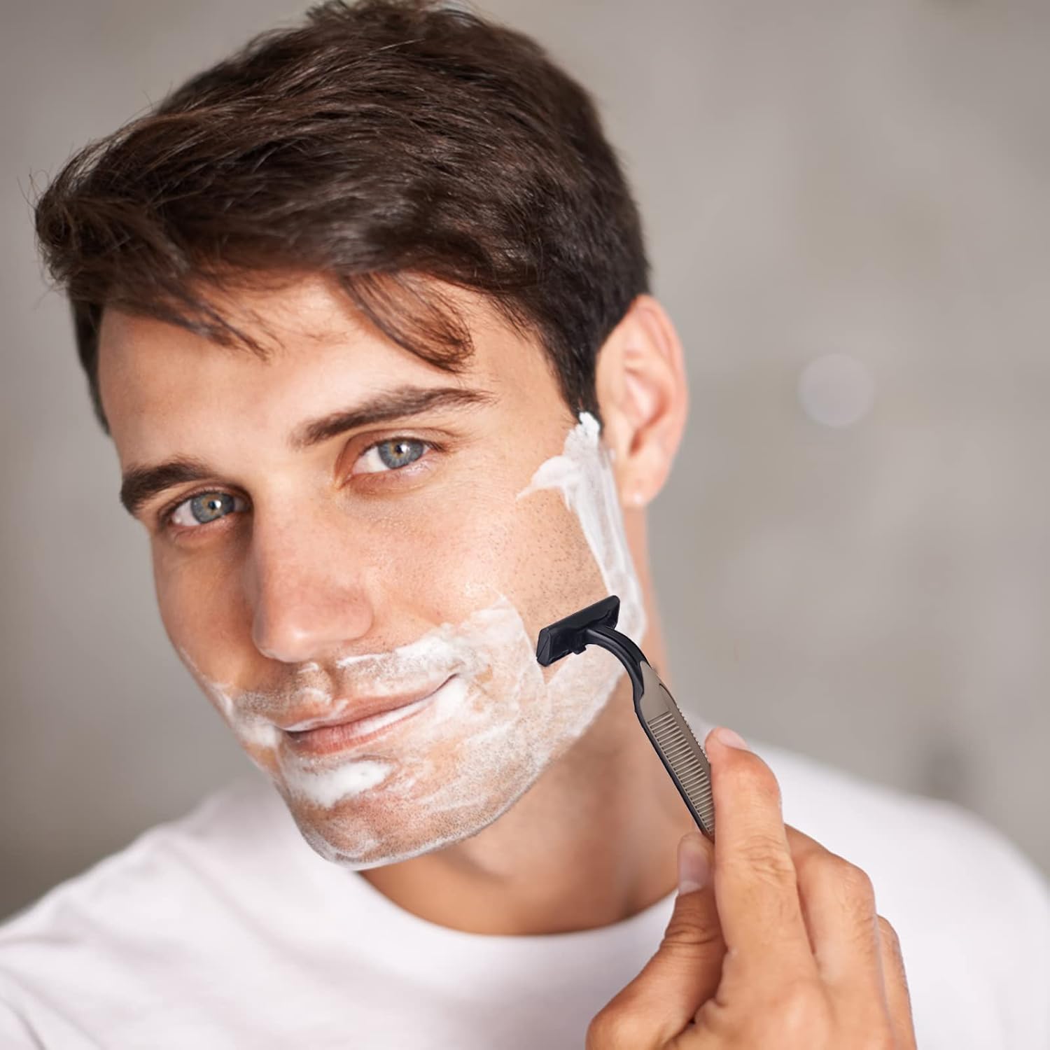 Disposable Razors In Bulk, Bulk Razors With Knife Cap, Gray, Individually Packaged Disposable Razors Bulk With Shaving Cream For Hotels, Homeless, Nursing Homes, Charities (Pack-60) - Image 3