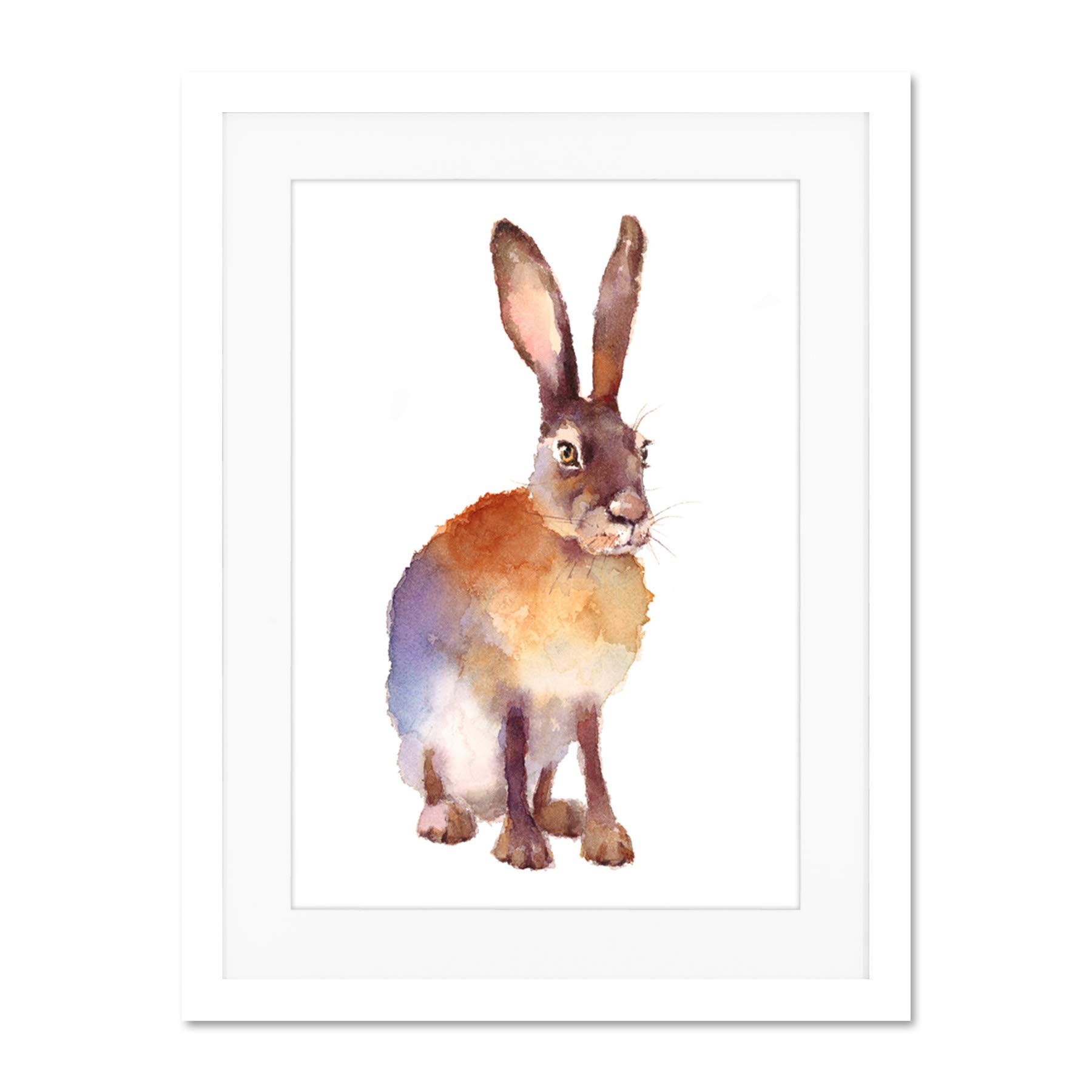 Wee Blue Coo Hare Watercolour Isolated Large Framed Art Print Wall Poster 18x24 inch