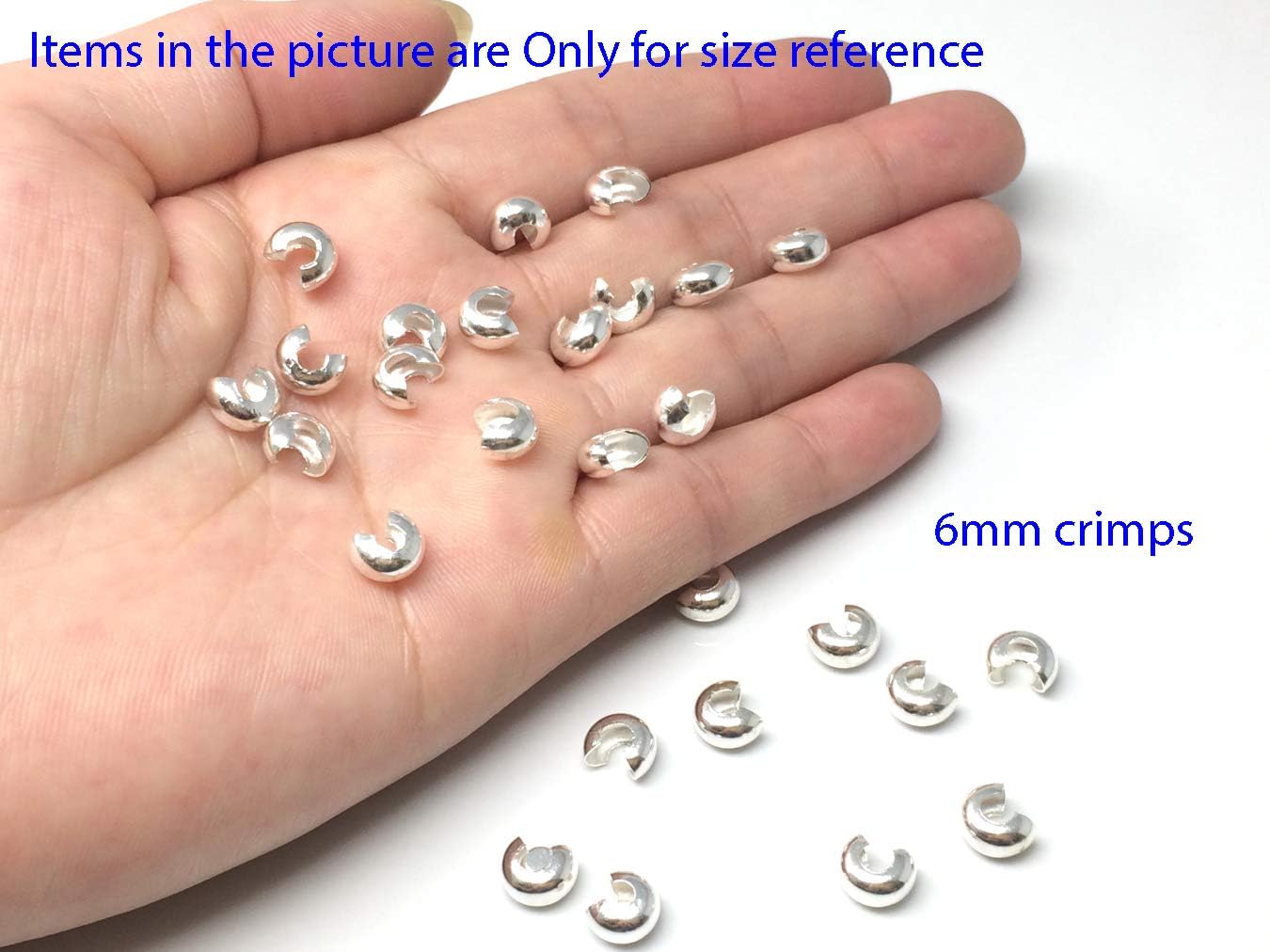 200pcs Adabele Tarnish Resistant 6mm (0.24 Inch) Crimp Bead Knot Cover Loose Beads Sterling Silver Plated Brass for DIY Craft Jewelry Making BF9-6