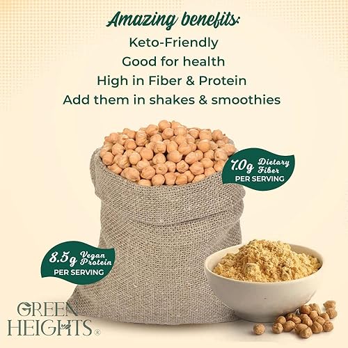 Miniatura 5 de Harina de garbanzo de Green Heights, tarro de 2.2 libras (2.2 lbs) - Fuente rica en proteínas/hace deliciosas tortillas veganas - Sin OMG - Recién