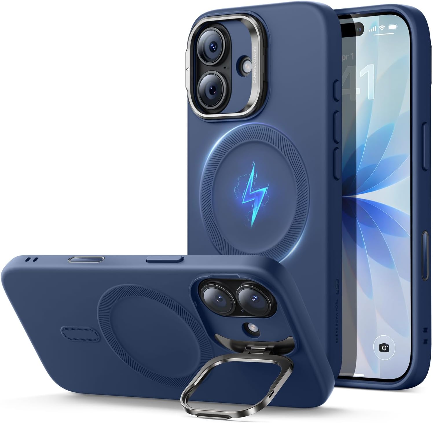 ESR Silicone Case for iPhone 17, Built-in Camera Stash Stand Compatible with MagSafe, Military-Grade Drop Protection Magnetic Phone Case, Cloud Series,Sage