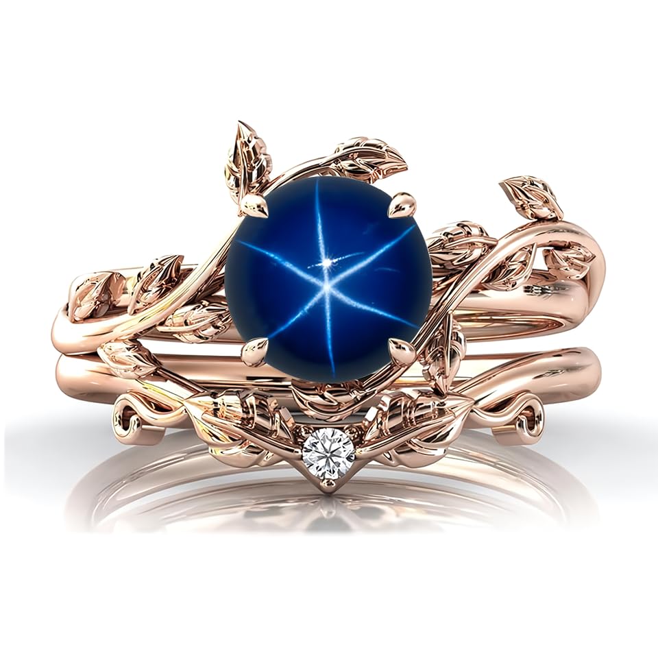 Gemstone Engagement Ring 1ct Gemstone and Moissanite Wedding Ring Sets for Women Art Deco Vine Leaf Gemstone Ring Bridal Sets Gemstone Engagement Ring Set Anniversary Promise Ring