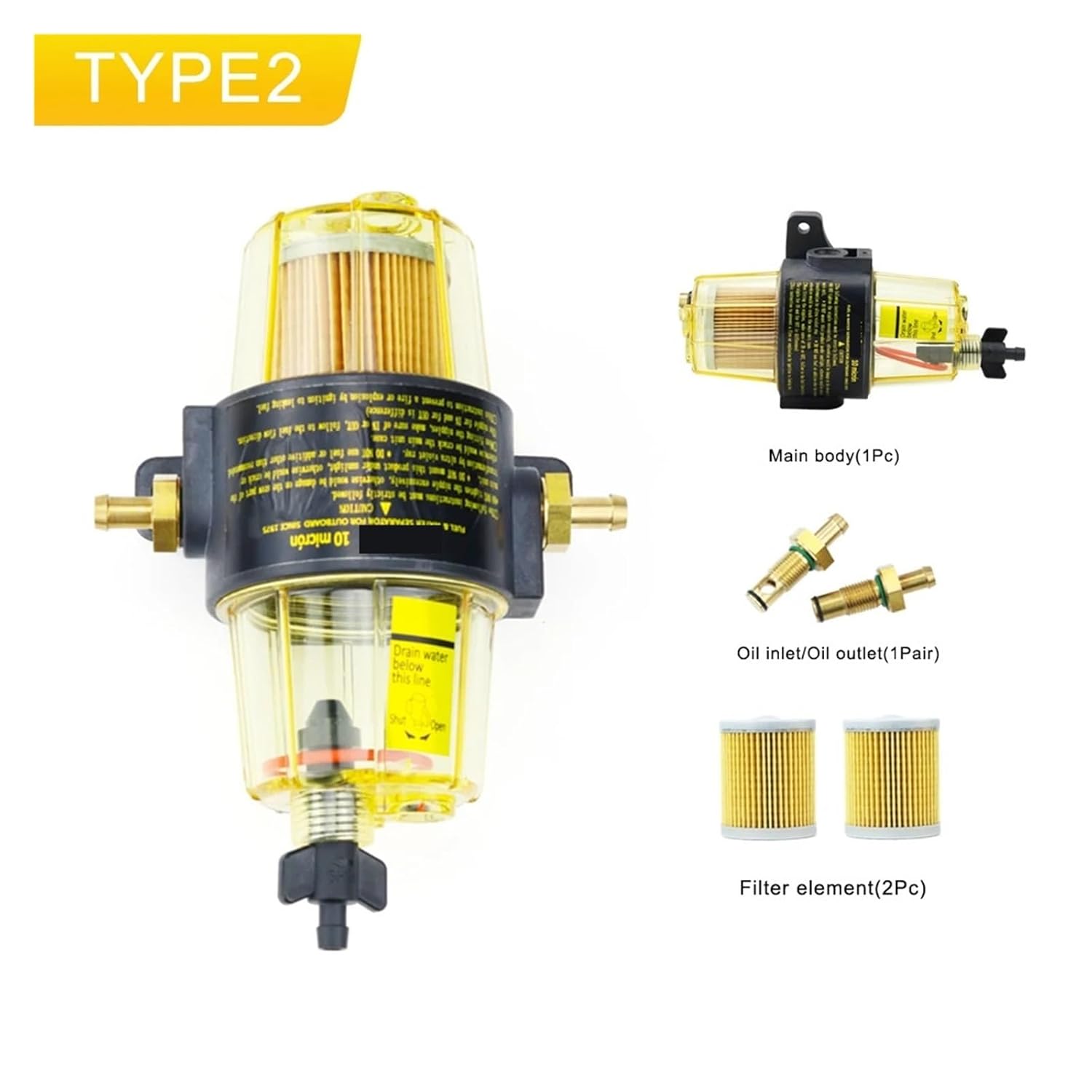 Fuel Filter Water Gasoline Engine Outboard Engine UF-10K Separator Assembly with 2 Extra Filter Elements Yacht(Type 2)