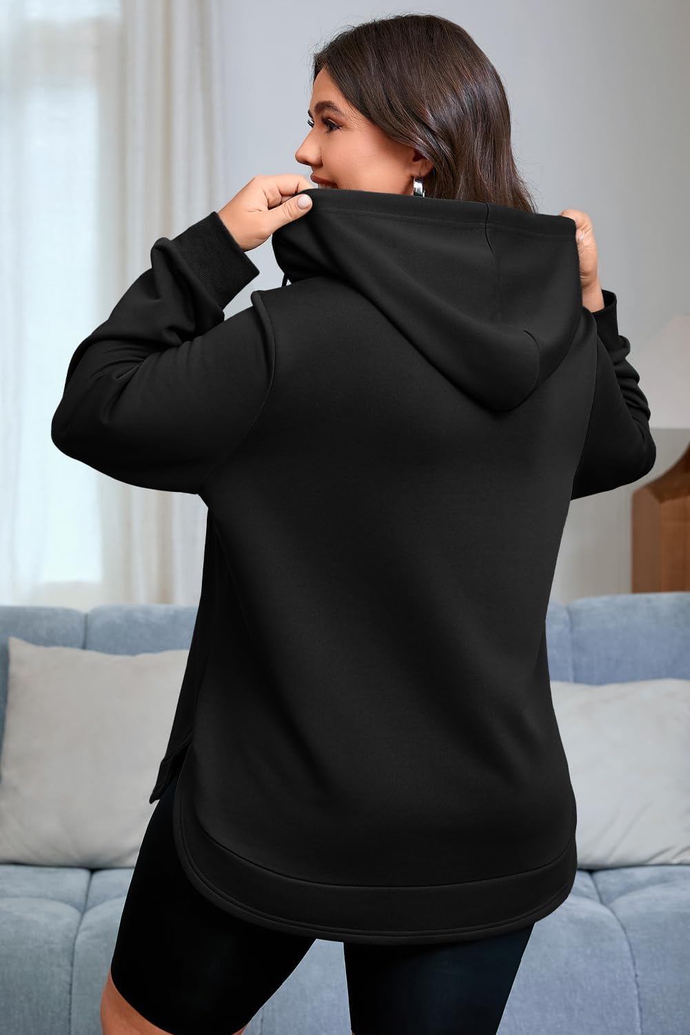 AlvaQ Womens Plus Size Sweatshirts Casual Long Sleeve V Neck Drawstring Hoodies Tops - Image 8