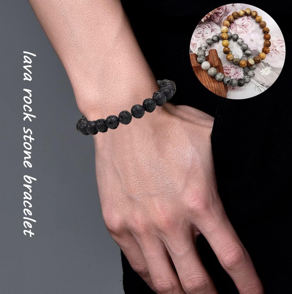 12 Pcs 8mm Gemstones Beaded Bracelets for Men Women Semi-Precious Stone Stretch Round Bead Crystal Bracelets Unisex - Image 5