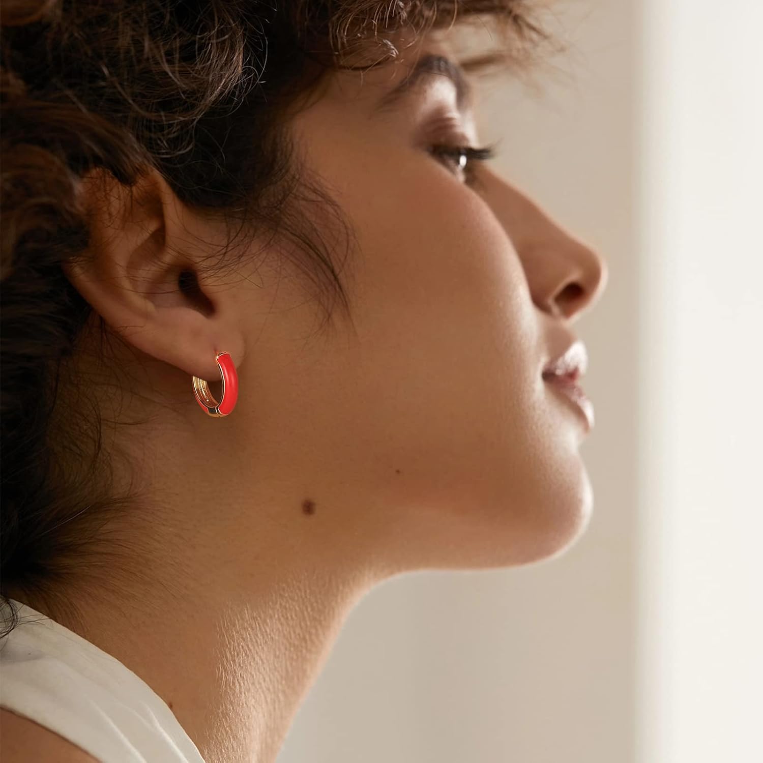 Lourny Small Hoop Earrings for Women, 18K Gold Plated Hypoallergenic Cute Enamel Huggie Earring Gifts for Women - Image 4