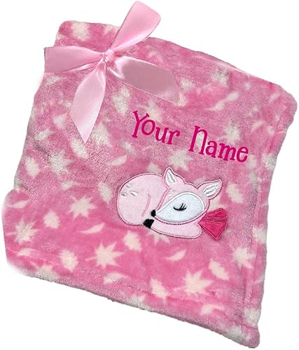 Miniatura 3 de Manta de bebé personalizada, manta de bebé de cervatillo rosa con nombre personalizado, Manta personalizada de ciervo rosa