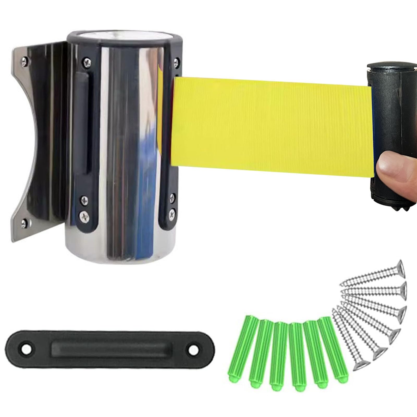GLDYTVF Retractable Queue Belt Barrier Magnetic Crowd Control Tape WallMounted Yellow Safety Rope for Schools Airports Hotels Playgrounds (5M/16.4FT)