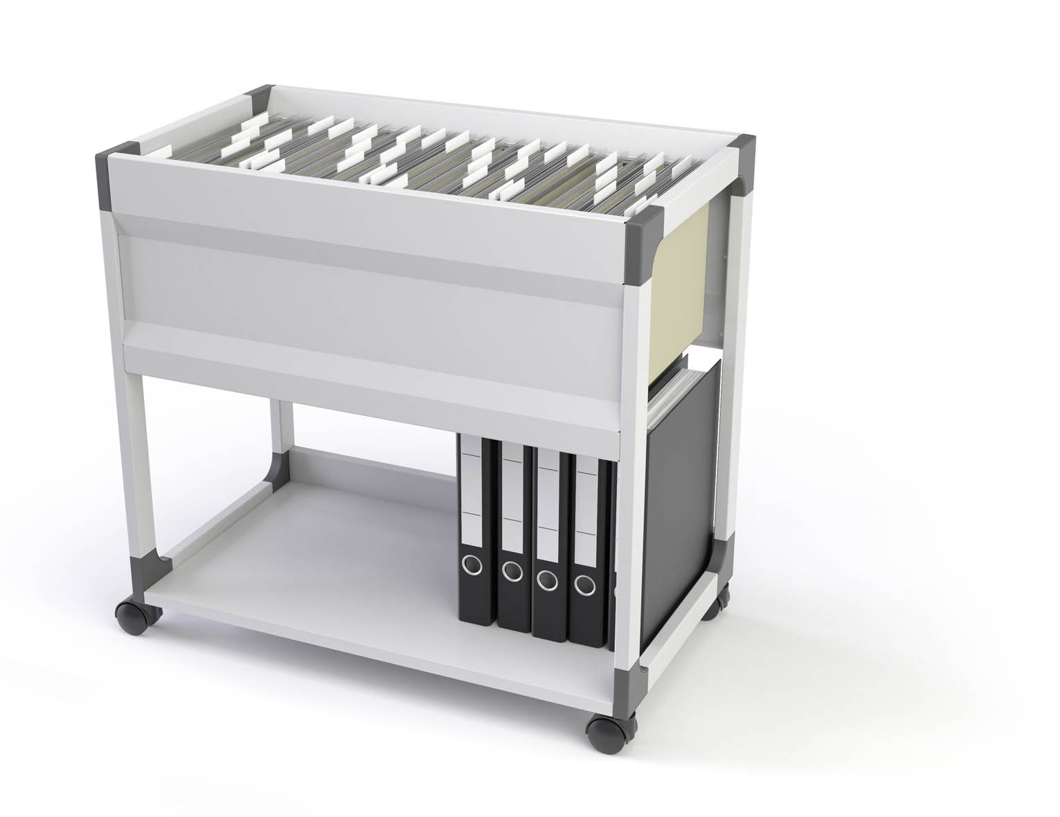 Durable System File Trolley 90 A4 grau, für bis zu 90 Hängemappen oder 8 Hängeordner - 750 x 715 x 432 mm , 378410 | Fahrbar, Ablage für 8 Hängeordner, 750 x 715 x 432 mm, untere Bodenplatte für 8 Standardordner