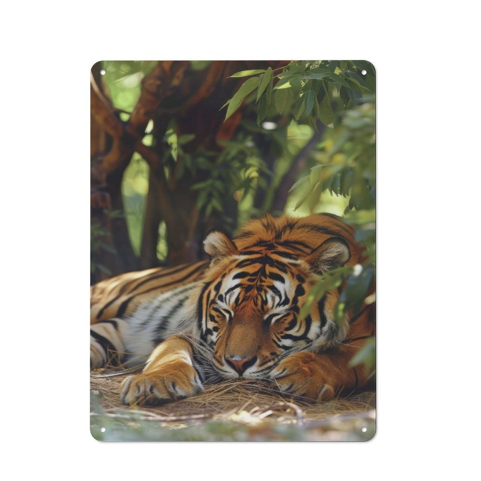 Junmoney Sleeping Tiger In Lush Foliage Metal Sign 40X30cm With For Hallway Wall, Rustic Decor, For Furnishing A New Hallway With Rustic Decor