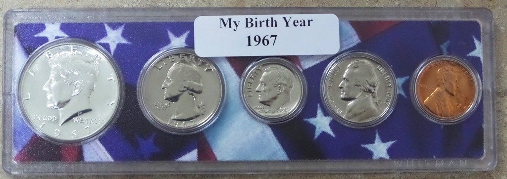 1967-5 Coin Birth Year Set in American Flag Holder Uncirculated