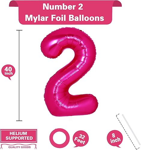 Miniatura 8 de Globo gigante de 40 pulgadas, color rosa intenso con el número 15, globos de aluminio de aluminio de Mylar con helio para fiestas de cumpleaños,