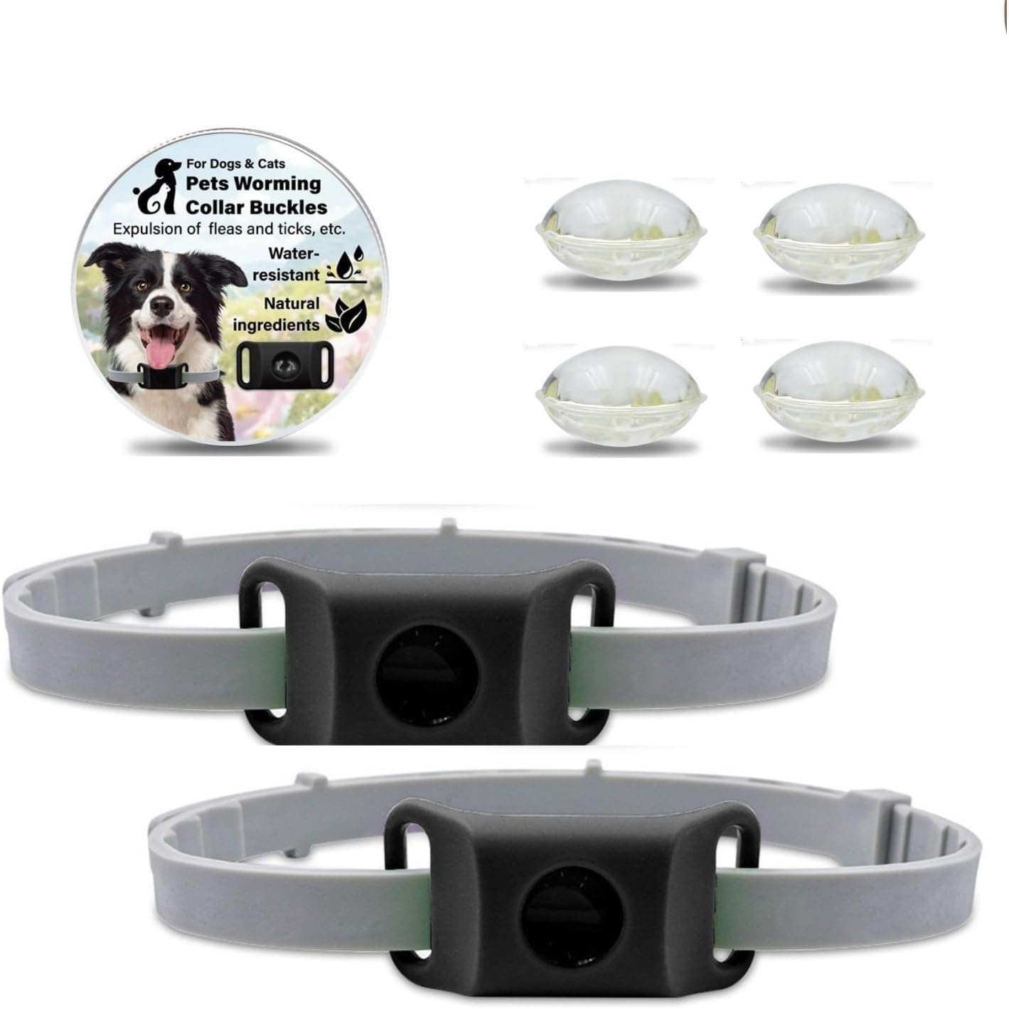 Pets Collare Antiparassitario Naturale, Pets Dog Flea Collar Natural Repellent Long Lasting Protection Against Fleas Ticks and Mosquitoes for All Dog Sizes, Protegge Da Pulci E Zecche (Black, 2 Pack)