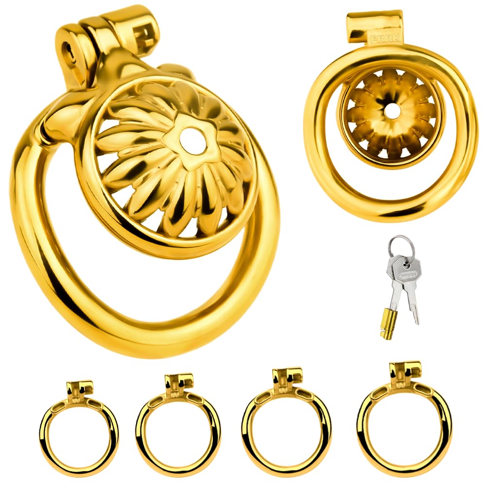 Chastity Cage Male Klein Peniskäfig, Metall Keuschheitskäfig Keuschheitsgürtel für Herren, Gold Atmungsaktiv Penis Käfig Bondage Sklaven Extrem Sexspielzeug für die Männer(50mm)