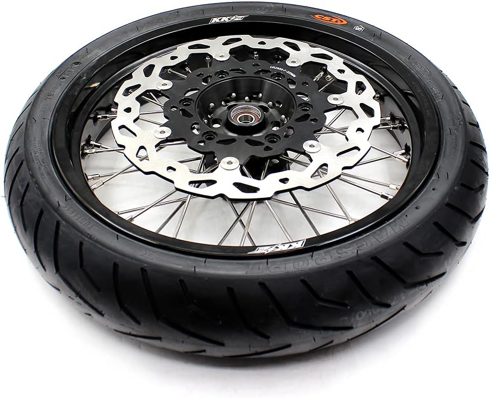 KKE 3.5/4.25 CUSH Drive Fit Suzuki DR650SE 1996-2022 Supermoto Wheels CST Tires Black Hubs