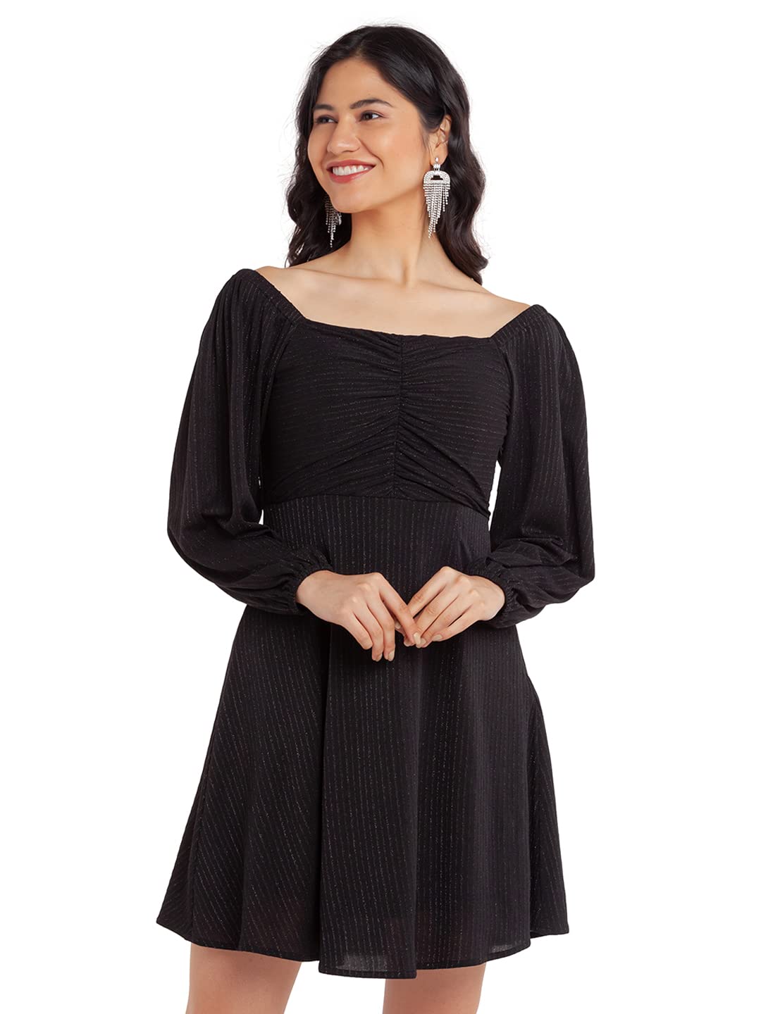 Zink London Women’s Black Shimmer Ruched Short Dress