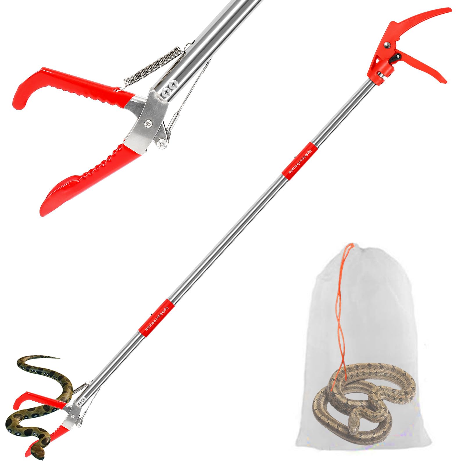 Crochet à serpent optimisé de 127 cm avec serrure – Pince à serpent pliable avec pince large en acier inoxydable longue portée pour une manipulation sûre – Idéal pour les reptiles