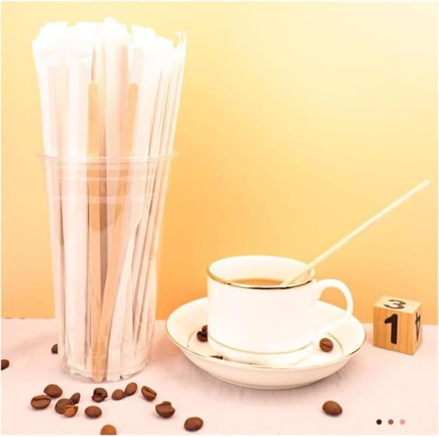 インチバーチウッドコーヒー/飲料マドラー使い捨てドリンクマスター 丸い先端 2000個セット木製コーヒースティック撹拌スティック使い