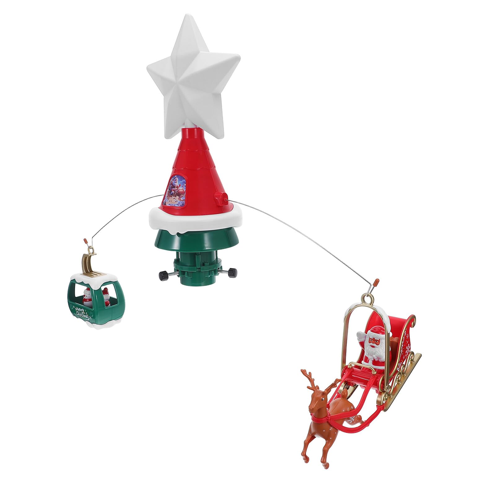 VICASKY Puntale Rotante per Albero di Natale Stella Illuminata con Musica Slitta di Babbo Natale e Pupazzi di Decorazione Forma di Stella per Esterni e Interni