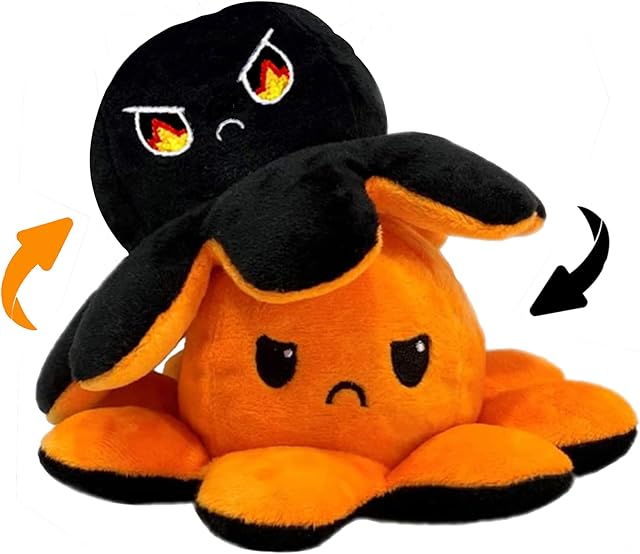 COLORS Reversible Octopus Plush Stuffed Animals - Flippy Octopus Plushie - Mood Octopus reversible plushie uk - Happy sad octopus toy shows emotion without saying words!